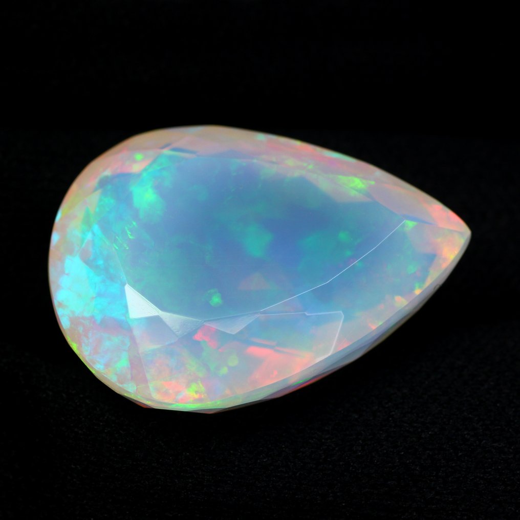 1 pcs White Opal - 28.49 ct - International Colored Gemstone Association (ICA GemLab) - Faceted Multi Colors Play #3.2