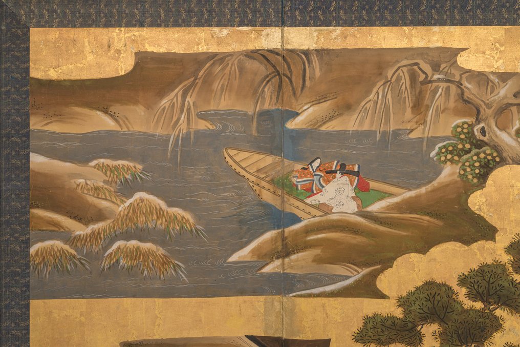 Byôbu 屏風 (folding screen) - Gold leaf, Wood, Silk, Paper - Japan - Second half Edo period (18th century / First half 19th century) #2.1