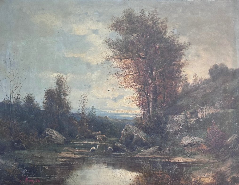 Scuola francese (XIX), firmato J. Bain - Tramonto - XL format #1.0