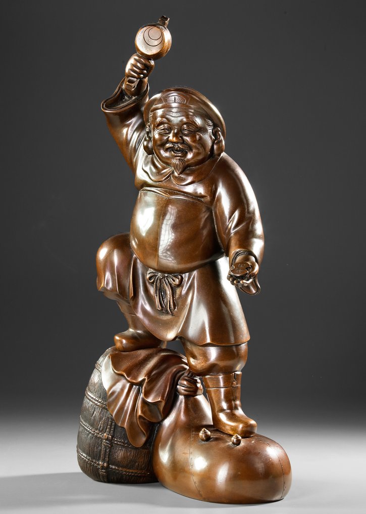 Okimono 置物 大黒天 - 铜绿青铜 - 'Eizan' 栄山 - 日本 - 大正时期/昭和早期（20世纪初） #2.1