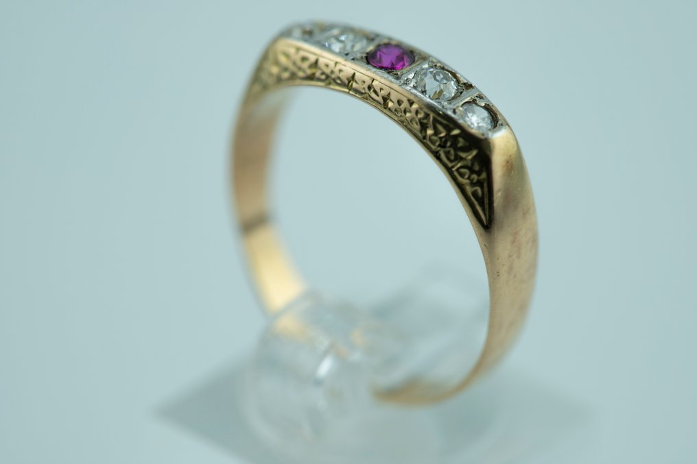 戒指 - 18K包金 黄金, 白金 钻石 (天然)  - 红宝石 #3.2