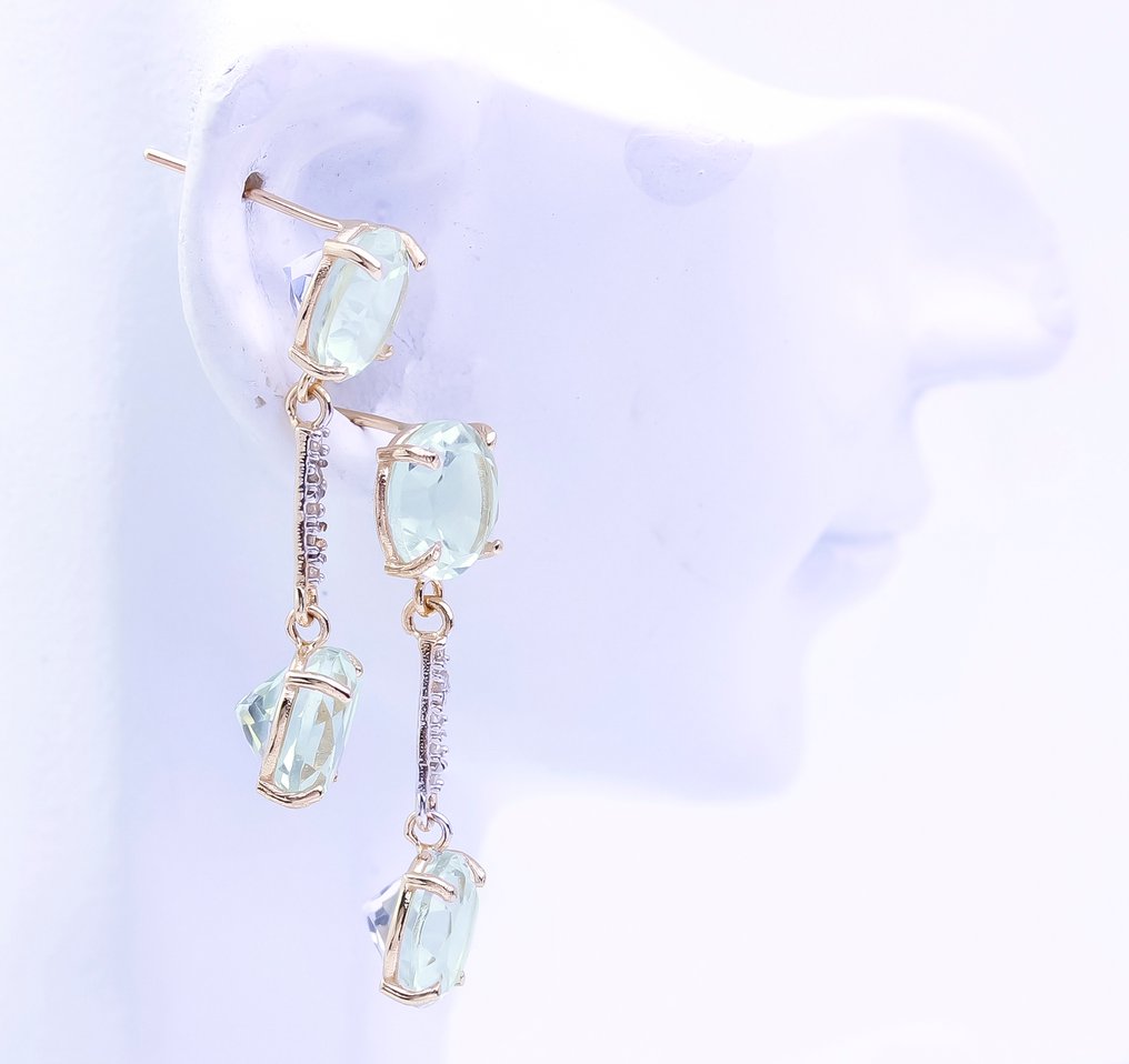Sans prix de réserve - Boucles d'oreilles - 14 carats Or jaune Quartz - Diamant #2.1