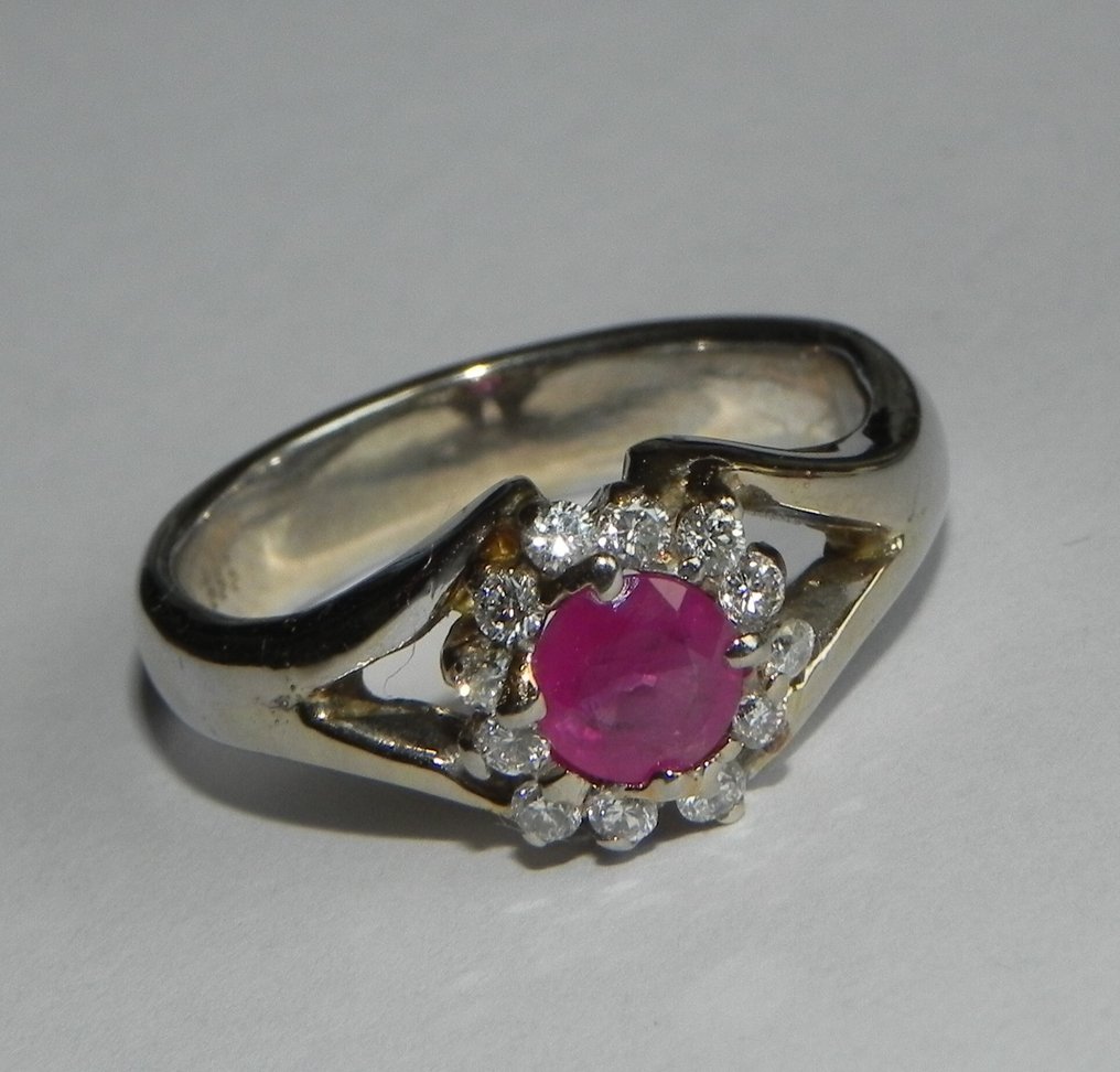 Ring - 14 karaat Witgoud Robijn - Diamant #4.3