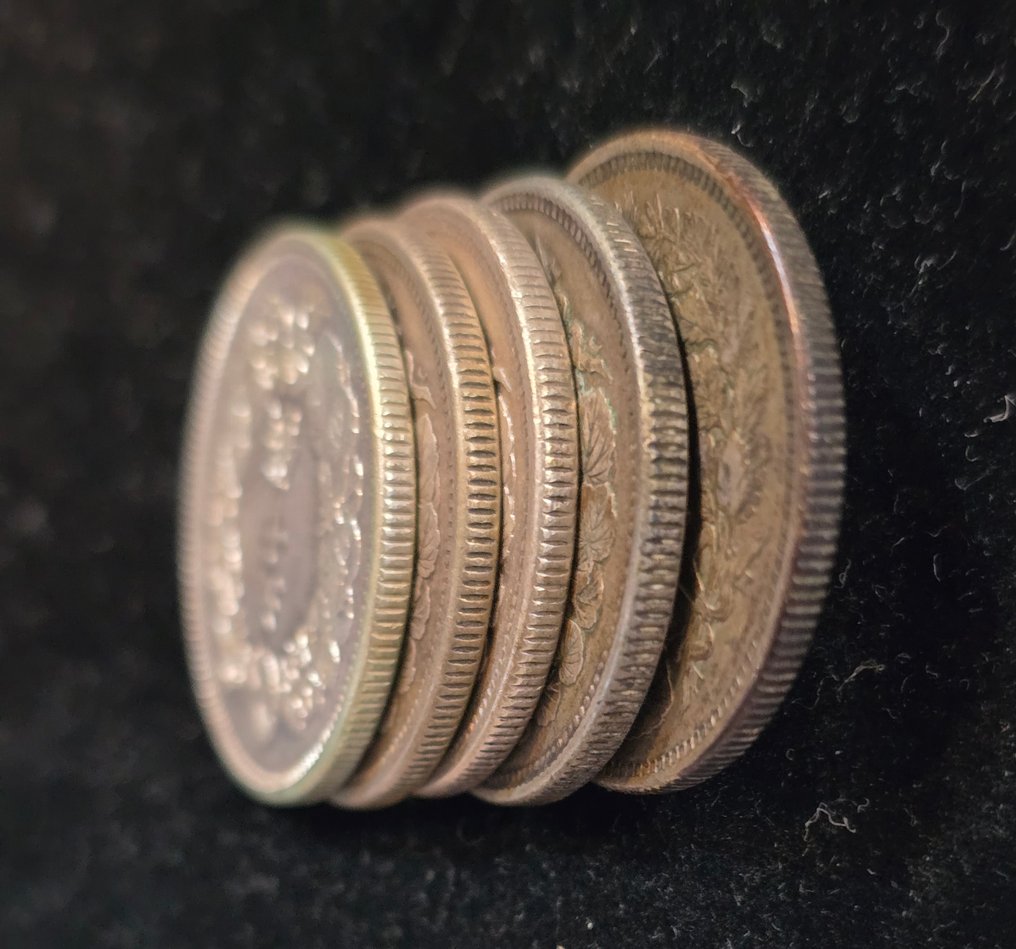 Giappone. Meiji. 50 Sen 1905-1912, 5 coins (Senza prezzo di riserva) #3.2