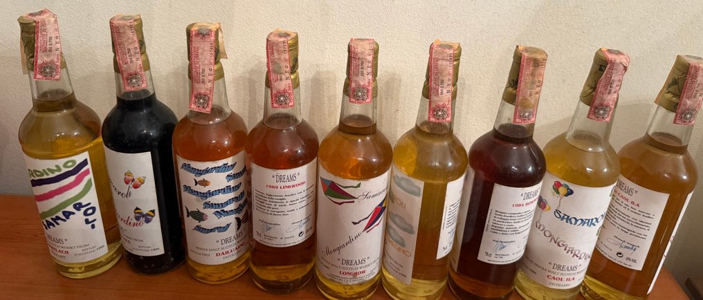 Dailuaine, Linkwood, Bowmore, Glenrothes, Caol Ila, Longrow, Mortlach Dreams Collection for Samaroli & Mongiardino - Moon Import  - b. 1999  - 700ml - 9 flessen #3.2