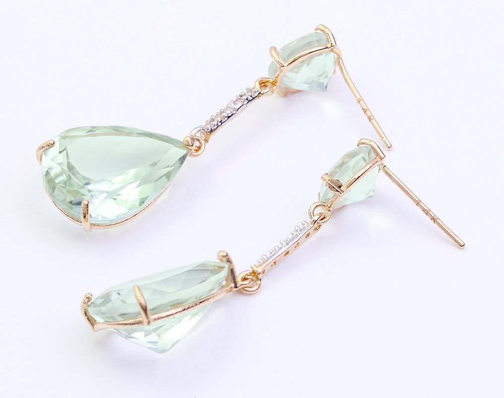 Nincs minimálár - Drop fülbevaló - 14 kt. Sárga arany Quartz - Gyémánt #4.3