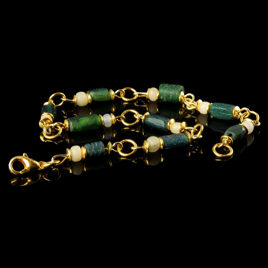 Αρχαίο ρωμαϊκό, Αυτοκρατορικό Βραχιόλι με ρωμαϊκές πράσινες και λευκές χάντρες γυαλιού #3.2