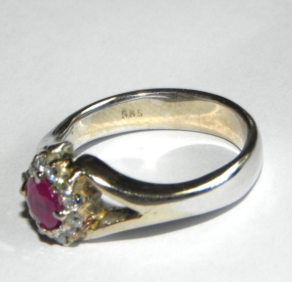 Ring - 14 karaat Witgoud Robijn - Diamant #3.2
