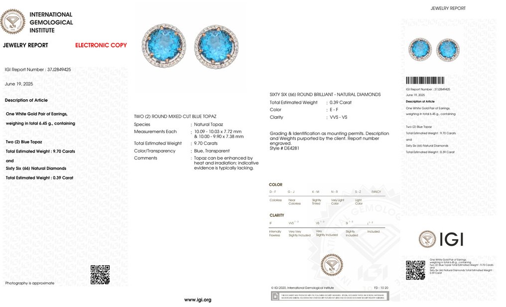 Σκουλαρίκια - 18 καράτια Λευκός χρυσός -  10.09ct. tw. Τοπάζιο - Διαμάντι #2.1