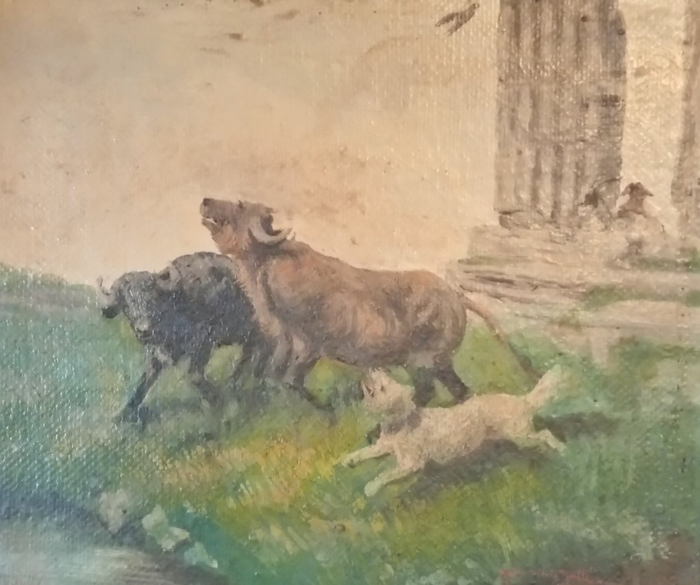 Angelo Silvio Galli (1870-1933) - Tori con cane #1.0