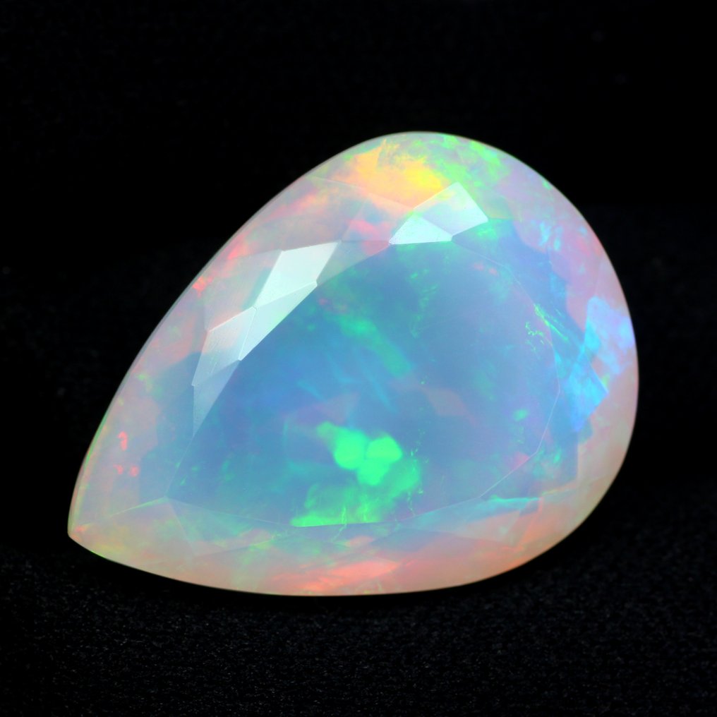 1 pcs White Opal - 28.49 ct - International Colored Gemstone Association (ICA GemLab) - Faceted Multi Colors Play #1.0