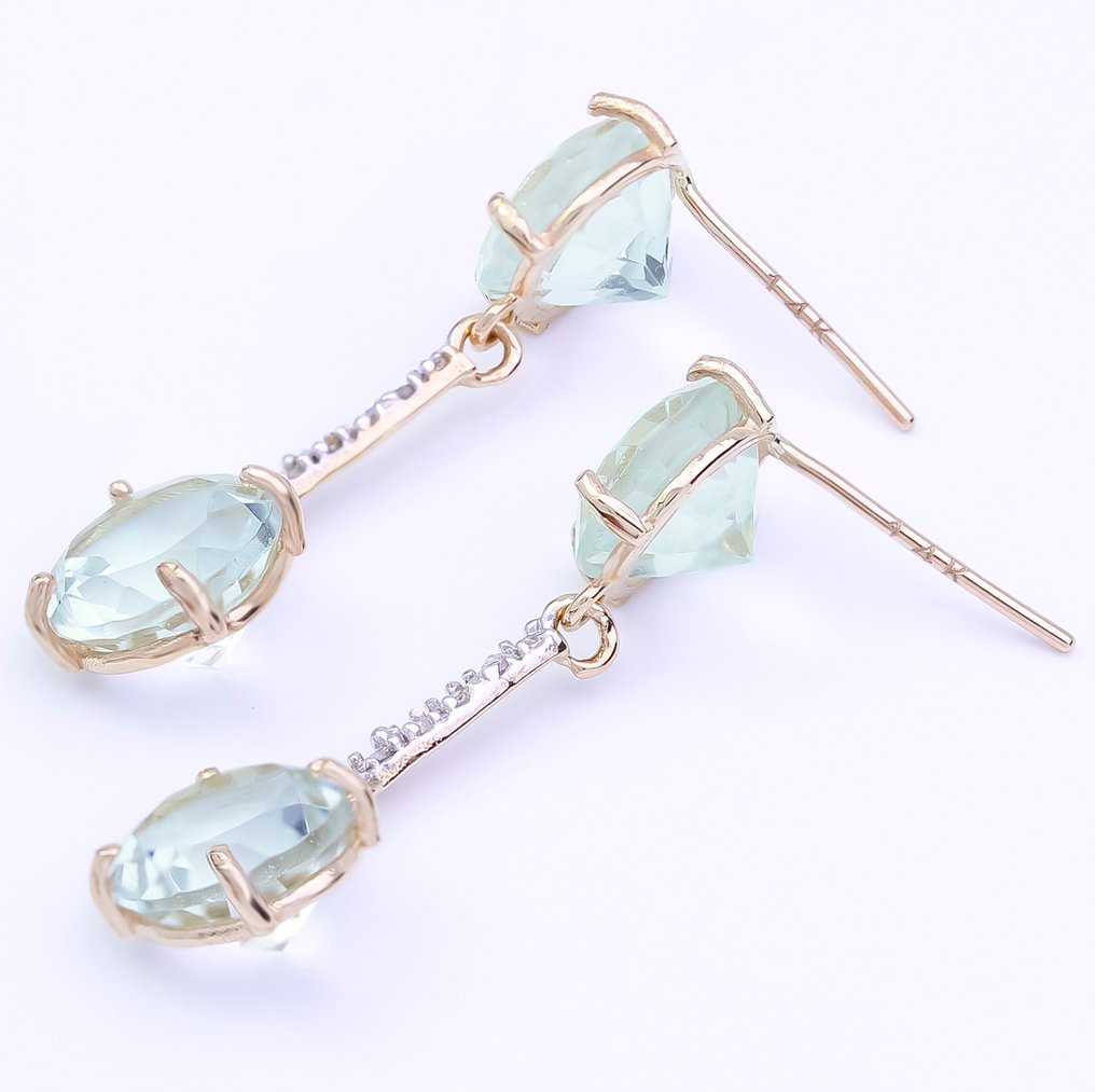 Sans prix de réserve - Boucles d'oreilles - 14 carats Or jaune Quartz - Diamant #3.2