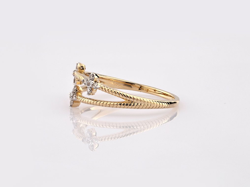 Bague - 14 carats Or jaune -  0.11ct. tw. Diamant (Naturelle)  #1.0