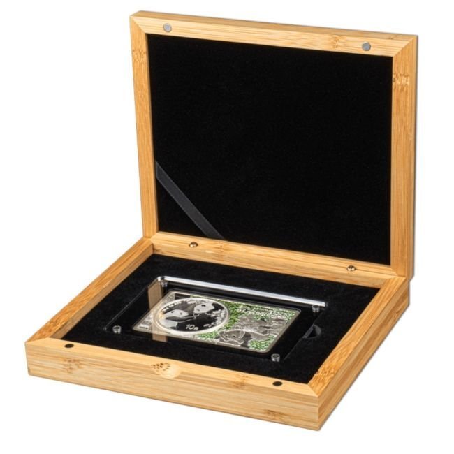 2.96 Troy Ounce - Argento .999 - 2023 2.96 oz Chinese Panda 40th Anniversary Commemorative in Green 24k Gold Gilded Silver Bar Frame - Con certificato #2.1