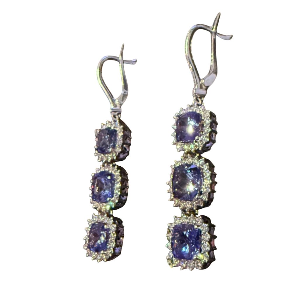 Σκουλαρίκια - 18 καράτια Λευκός χρυσός - 15.96ct. tw. Τανζανίτης - Διαμάντι #2.1