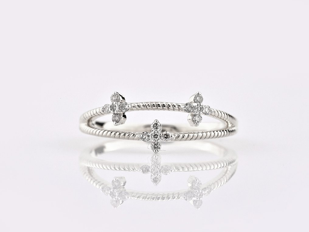 Δαχτυλίδι - 14 καράτια Λευκός χρυσός -  0.11ct. tw. Διαμάντι (Φυσικό)  #1.0