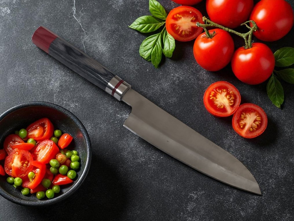 Coltello da cucina - Kitchen knife set - Set di 4 coltelli da chef in acciaio 15N20/4043 con manici in legno Pakka colorato, spille in ottone - Regno Unito - Coltelli da chef #2.1