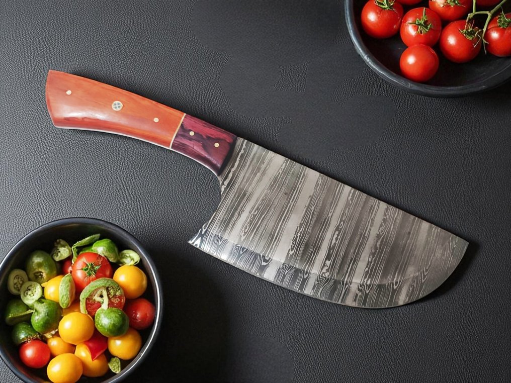 Coltello da cucina - Kitchen knife set - Set di 5 coltelli da chef in acciaio 15N20/4043 con manici in Pakka Wood colorato, rivetti in ottone - Regno Unito - Coltelli da chef #4.3