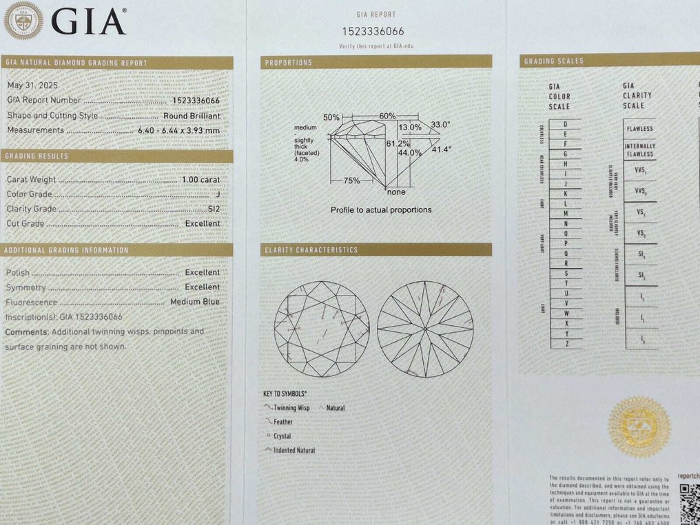 1 pcs 钻石 (天然) - 1.00 ct - 圆形 - J - SI2 微内含二级 - 美国宝石研究院(GIA) #4.3