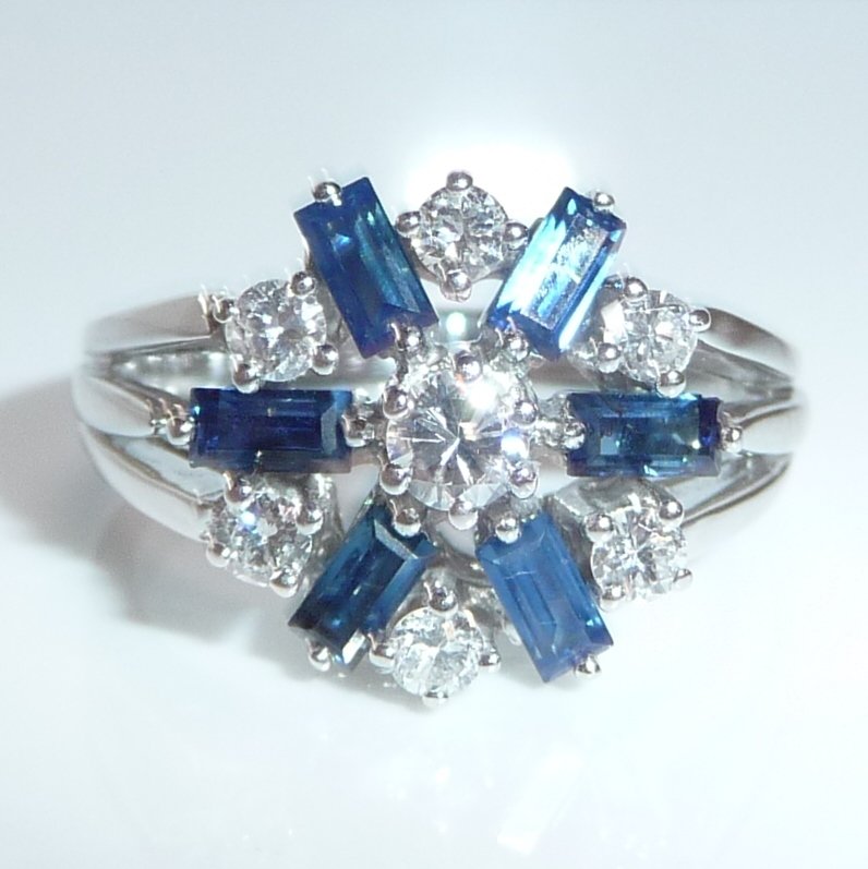 Ring - 14 kt Weißgold - 1.05ct. tw. Diamant (Natürlich) - Saphir - Size 56 is resizable #1.0