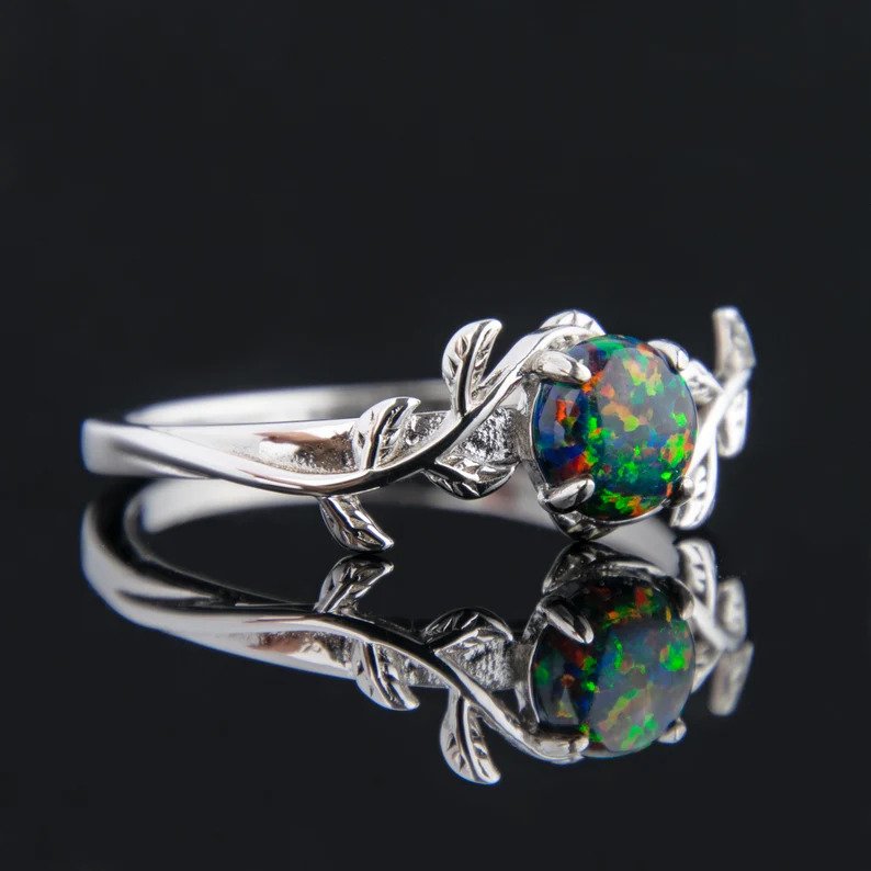 Ingen mindstepris - Forlovelsesring Sølv - 2.00ct. tw. Opal - Naturlig sort opal ring #4.3