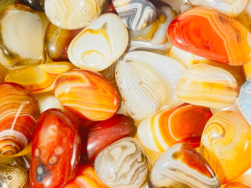 ***NO RESERVE***Botswana Agate Tumble Stones – 1kg Parcel (90–100 pcs, 20–30mm) – Unique Patterns- 1000 g - (1) #4.3