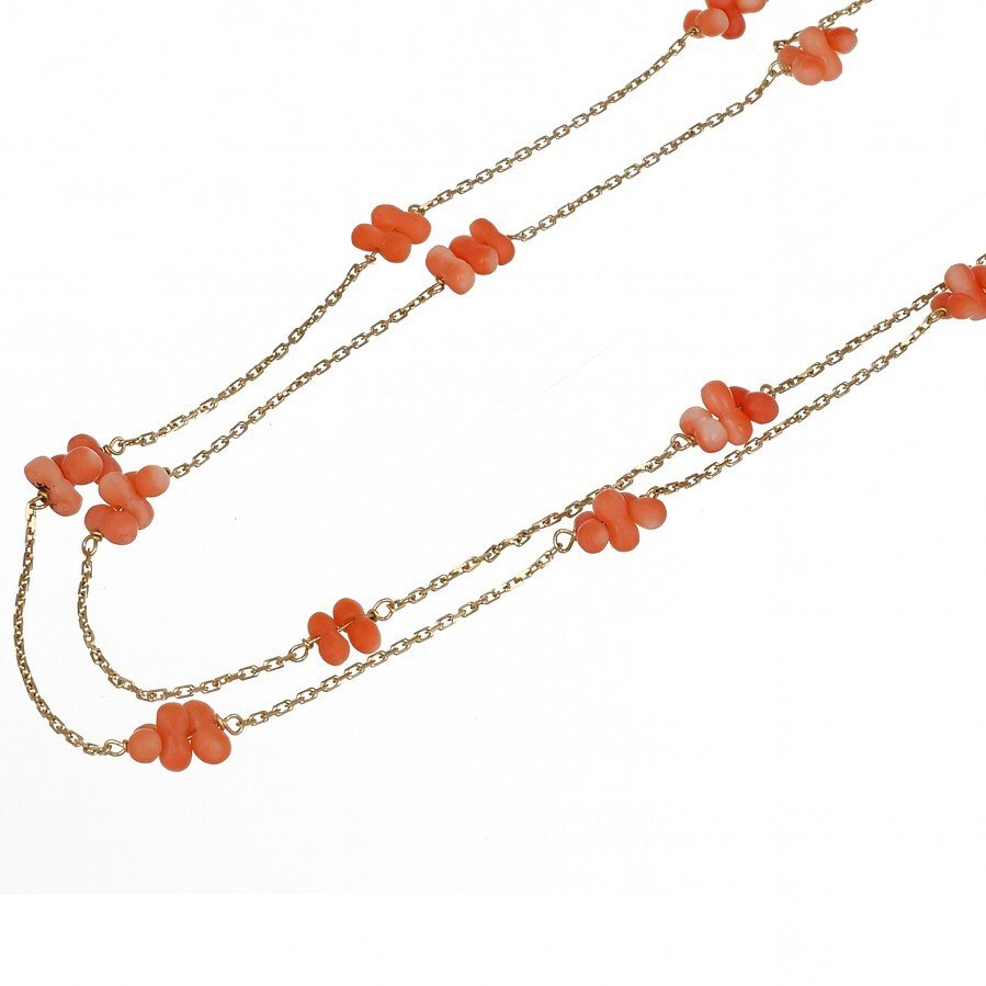 项链 - 18K包金 黄金 珊瑚 #1.0