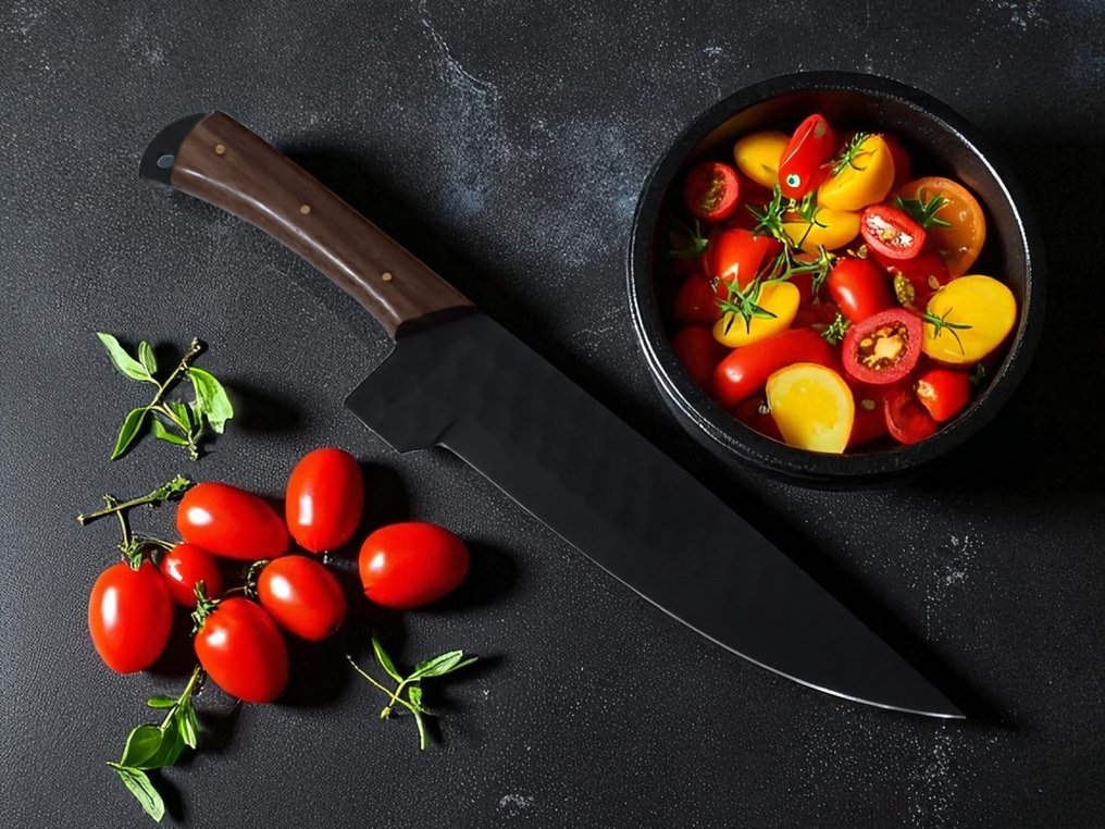 Couteau de cuisine - Kitchen knife set - Ensemble de 5 couteaux de chef en acier 15N20/4043 avec poignées en Pakka coloré, rivets en laiton - Royaume-Uni - Couteaux de chef #2.1