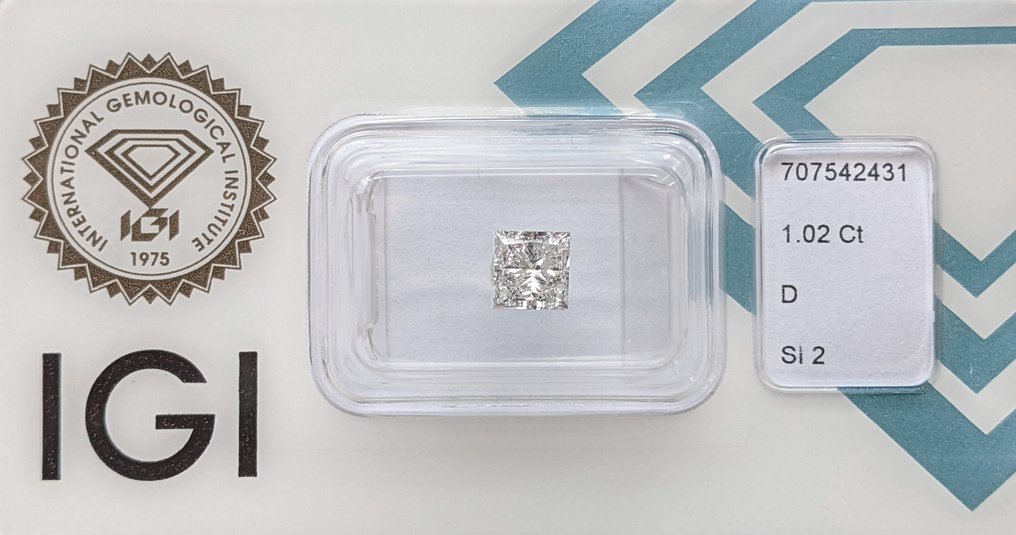 Sem preço de reserva - 1 pcs Diamante (Natural) - 1.02 ct - Retângulo - D (incolor) - SI2 - International Gemological Institute (IGI) #1.0
