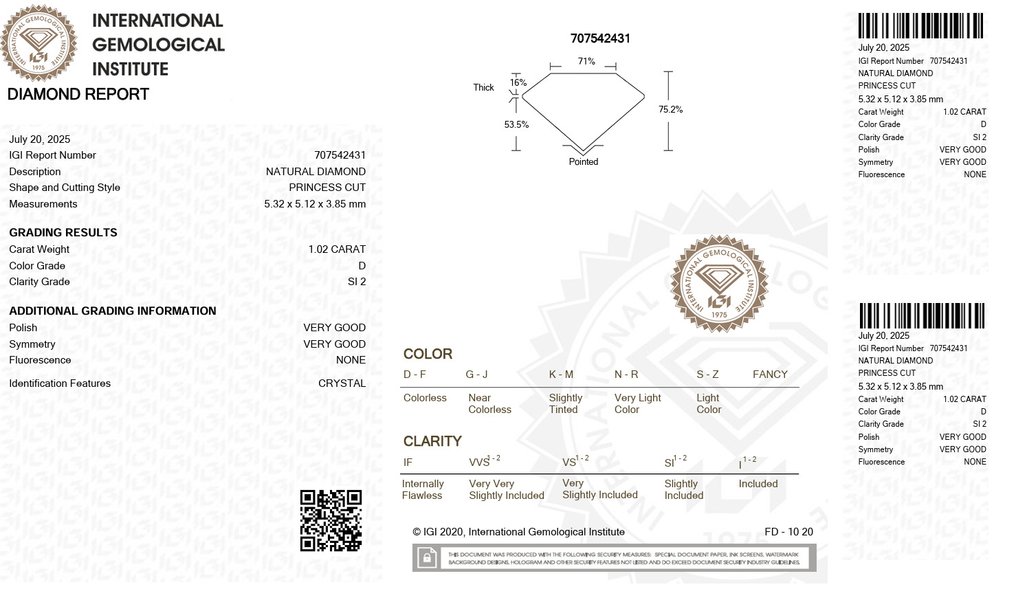Sem preço de reserva - 1 pcs Diamante (Natural) - 1.02 ct - Retângulo - D (incolor) - SI2 - International Gemological Institute (IGI) #2.1