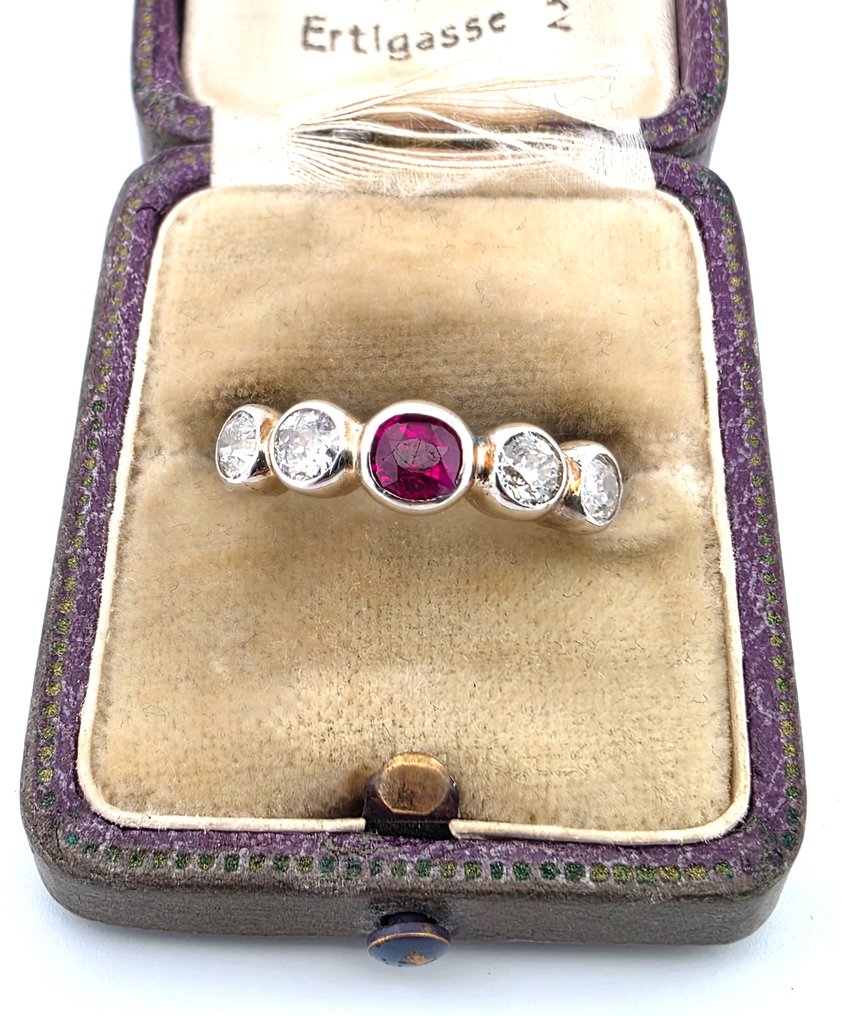 Δαχτυλίδι - 18 καράτια Κίτρινο χρυσό, Λευκός χρυσός -  0.80ct. tw. Ρουμπίνι - Διαμάντι #1.0