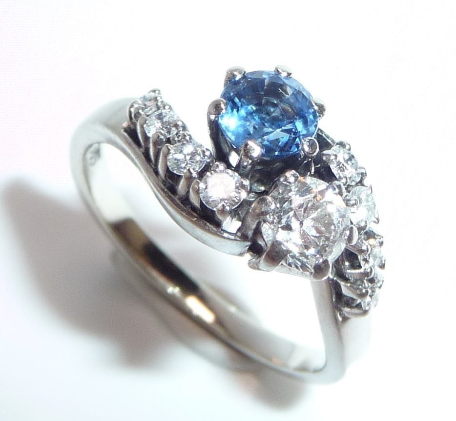 Δαχτυλίδι - 14 καράτια Λευκός χρυσός - 1.14ct. tw. Διαμάντι (Φυσικό) - Ζαφείρι - Κεντρικός διαμάντης 0,40 καράτια. #1.0