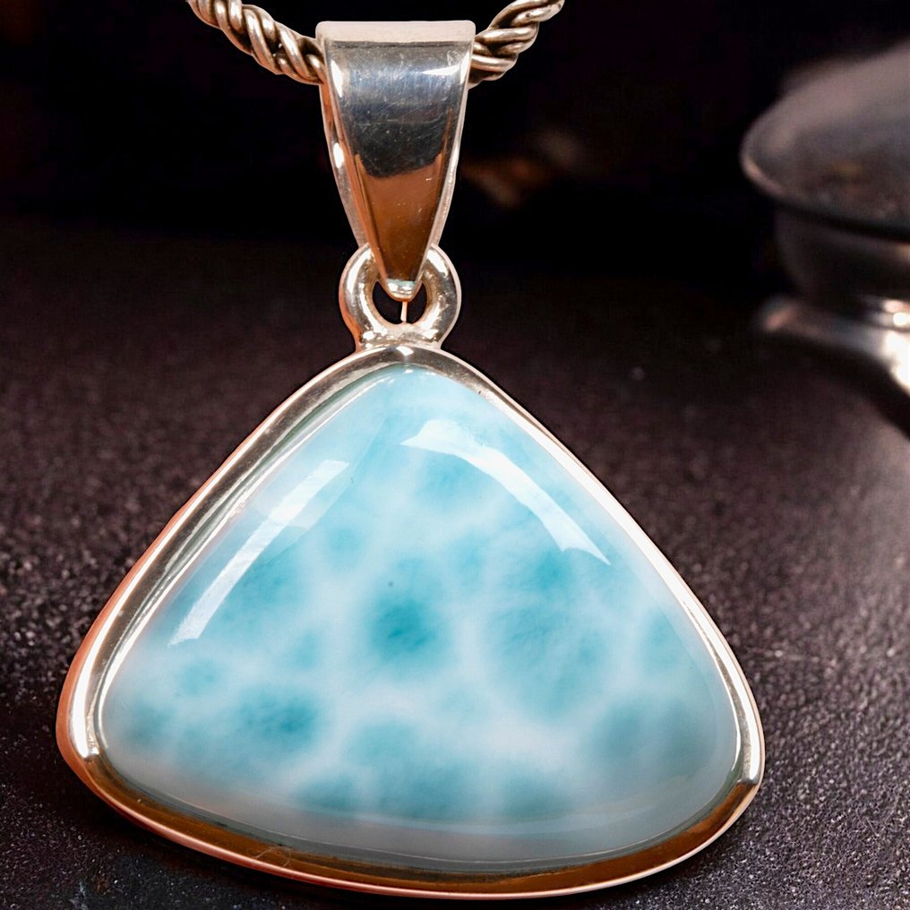 Ποιοτική κορυφαία πέτρα Larimar - Σπάνιο ορυκτό - Αποκλειστικό ιταλικό ασημένιο κόσμημα - Ύψος: 28 mm - Πλάτος: 23 mm- 6 g #1.0