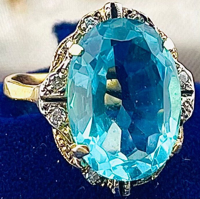 Nincs minimálár - Gyűrű - 9 Kt Sárga arany, Ezüst Akvamarin - Gyémánt #3.2