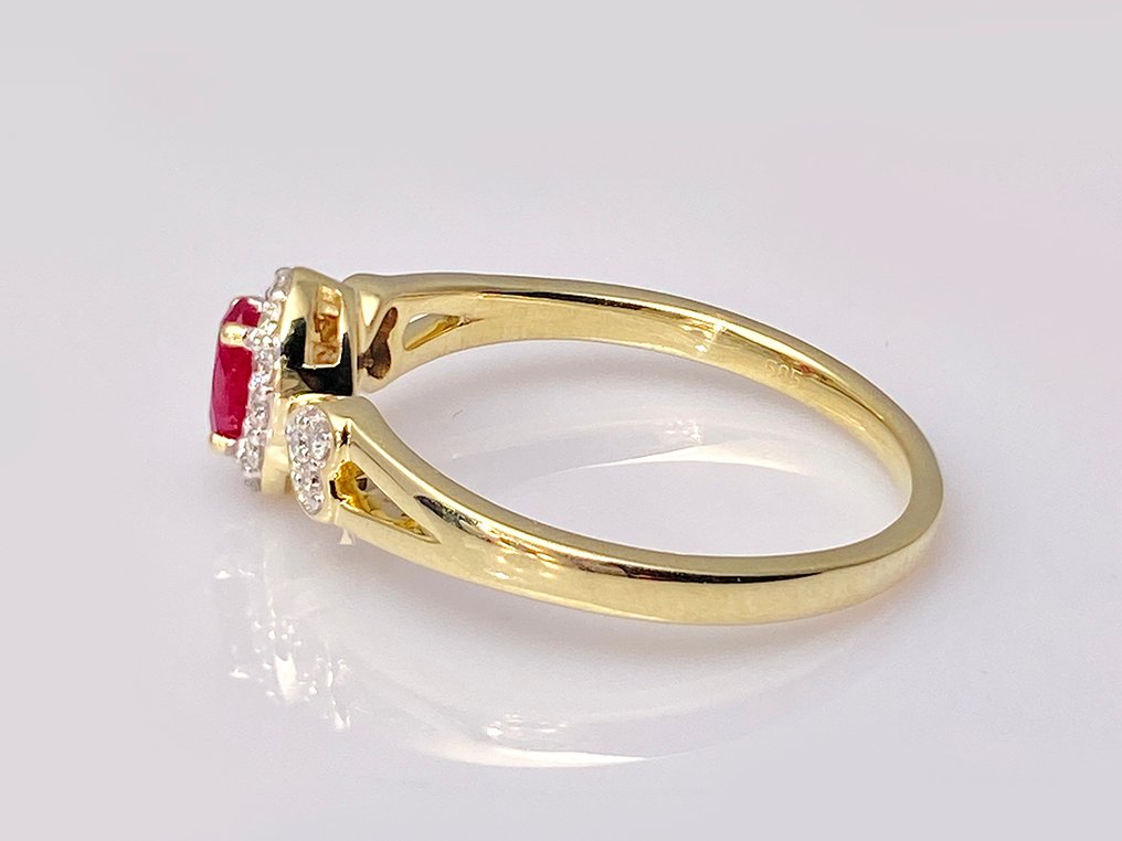 戒指 - 14K包金 黄金 - 0.47ct. tw. 红宝石 - 钻石 #4.3