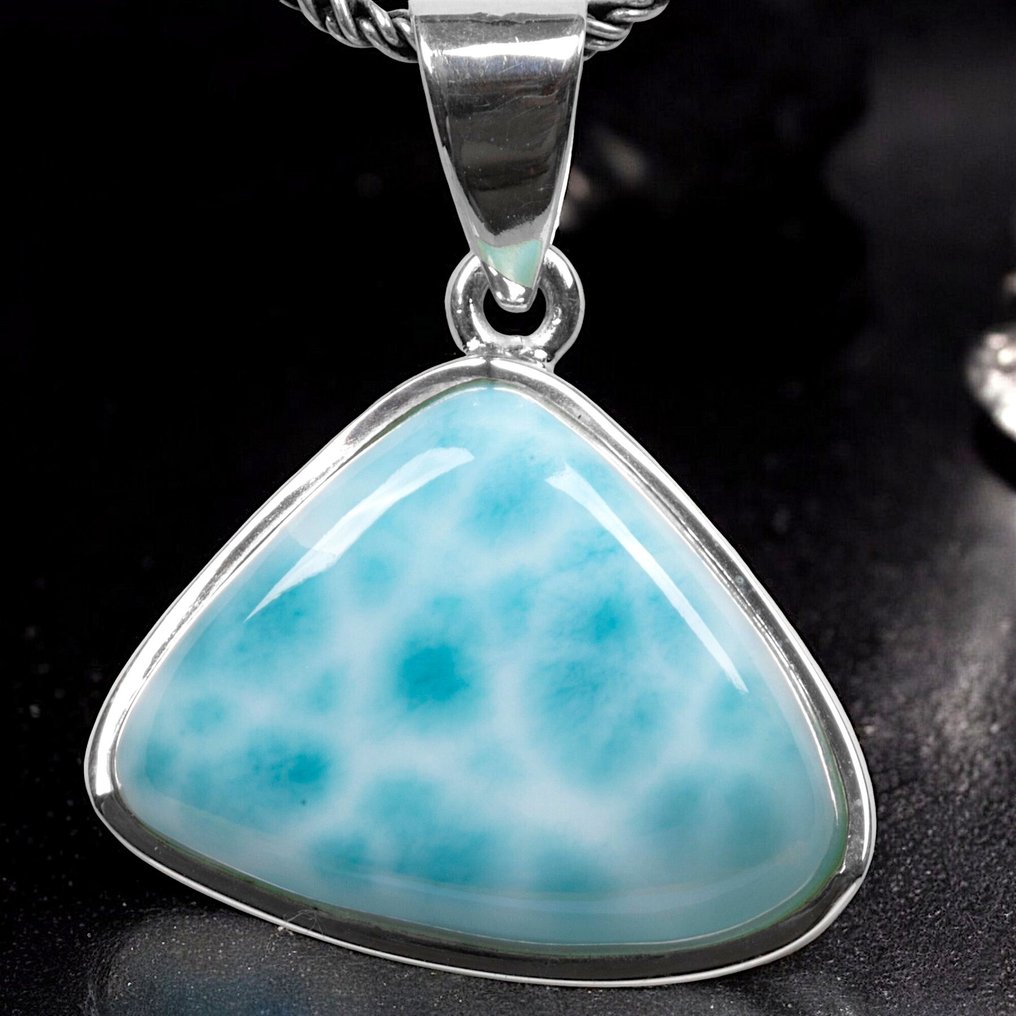 Ποιοτική κορυφαία πέτρα Larimar - Σπάνιο ορυκτό - Αποκλειστικό ιταλικό ασημένιο κόσμημα - Ύψος: 28 mm - Πλάτος: 23 mm- 6 g #3.2