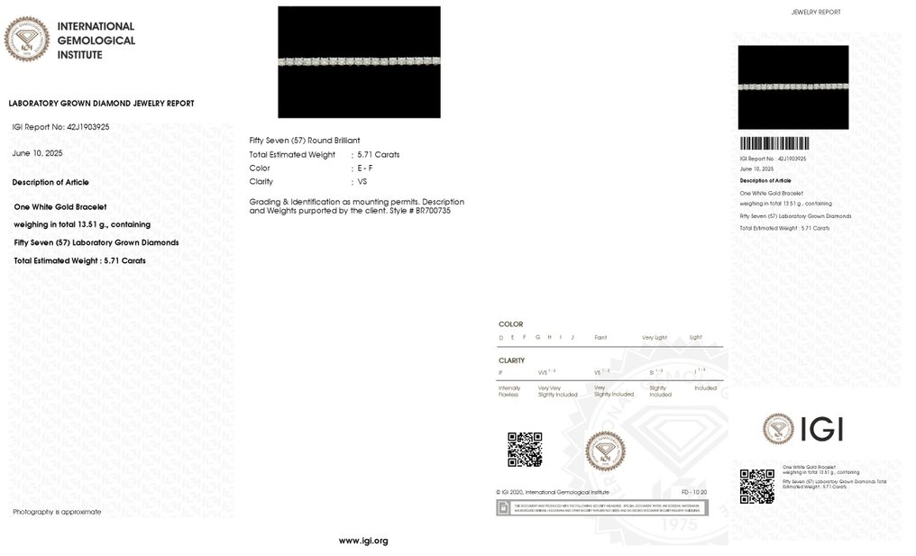 沒有保留價 - 網球手鍊 - 18 克拉 白金 - 5.71ct. tw. 鉆石 (實驗室培育) #4.3
