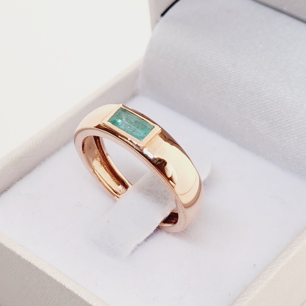 No reserve price - Ring - 14 kt. Rose gold -  0.46ct. tw. Emerald #1.0