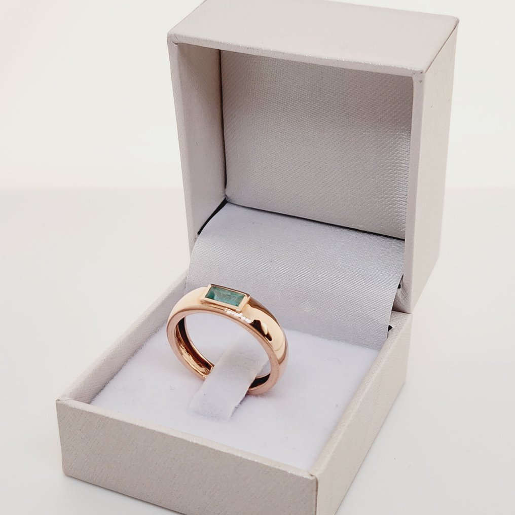 No reserve price - Ring - 14 kt. Rose gold -  0.46ct. tw. Emerald #3.2