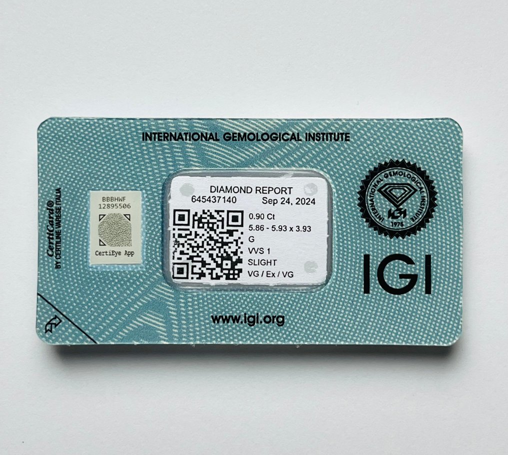 1 pcs 钻石 (天然) - 0.90 ct - 圆形 - G - VVS1 极轻微内含一级 - 国际宝石研究院(IGI) #3.2