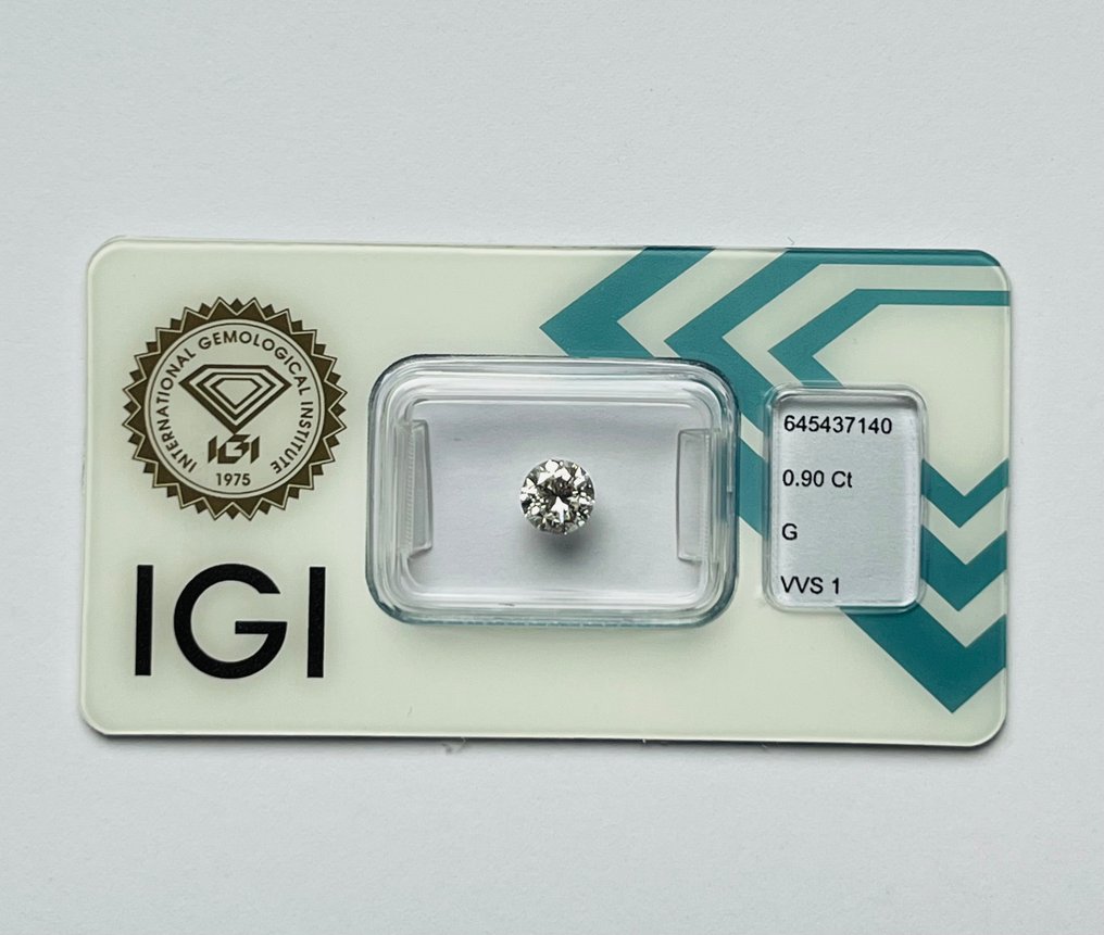 1 pcs 钻石 (天然) - 0.90 ct - 圆形 - G - VVS1 极轻微内含一级 - 国际宝石研究院(IGI) #1.0