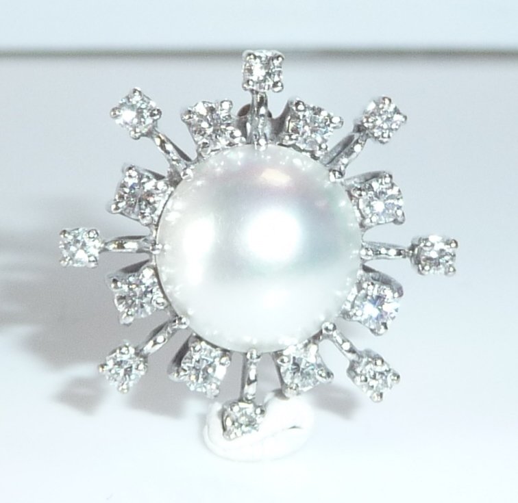 墜飾 - 18 克拉 白金 -  0.65ct. tw. 鉆石 (天然)  - 珍珠 - Eiskristall + Mabé Perle #1.0