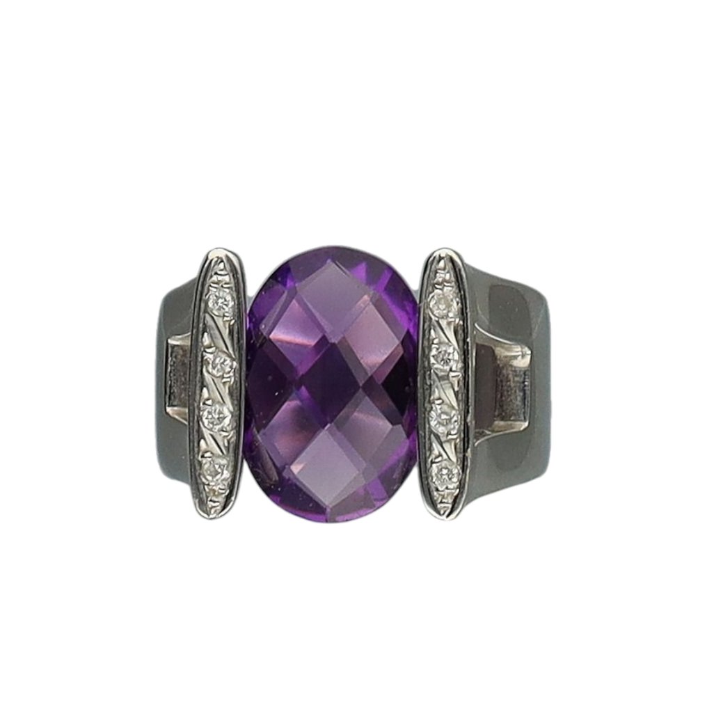 Inel - 18 ct. Aur alb Ametist - Diamant #1.0