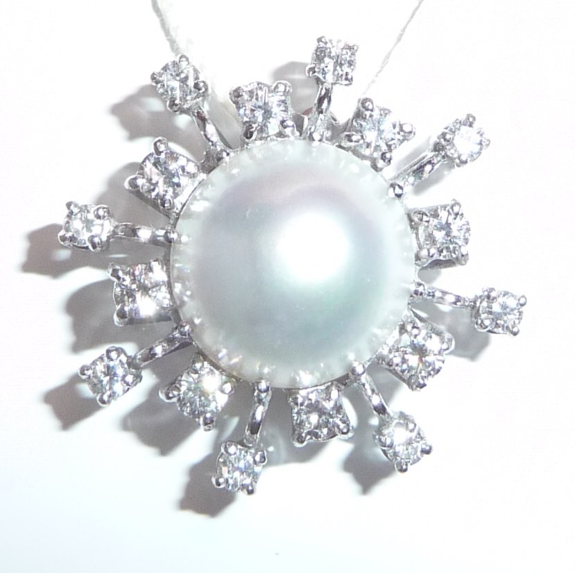 墜飾 - 18 克拉 白金 -  0.65ct. tw. 鉆石 (天然)  - 珍珠 - Eiskristall + Mabé Perle #2.1