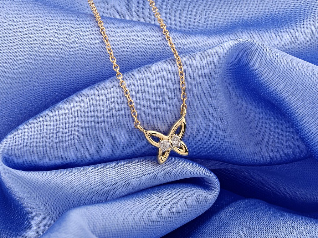 没有保留价 - 吊坠项链 - 14K包金 黄金 -  0.01ct. tw. 钻石 (天然)  #4.3