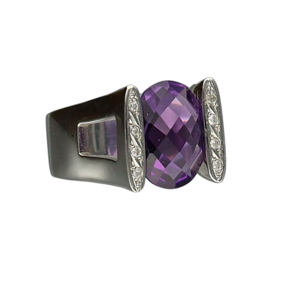 Inel - 18 ct. Aur alb Ametist - Diamant #4.3