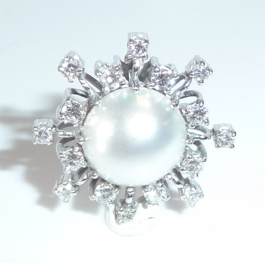 墜飾 - 18 克拉 白金 -  0.65ct. tw. 鉆石 (天然)  - 珍珠 - Eiskristall + Mabé Perle #3.2