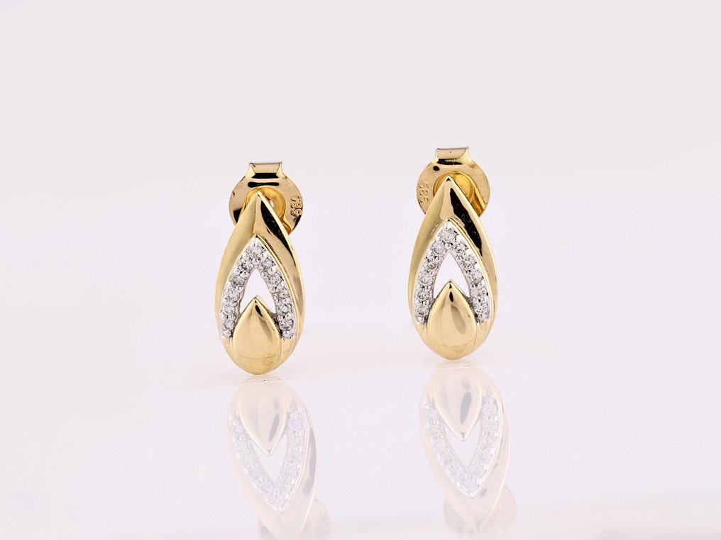 χωρίς τιμή ασφαλείας - Σκουλαρίκια - 14 καράτια Κίτρινο χρυσό - 0.10ct. tw. Διαμάντι (Φυσικό) #2.1