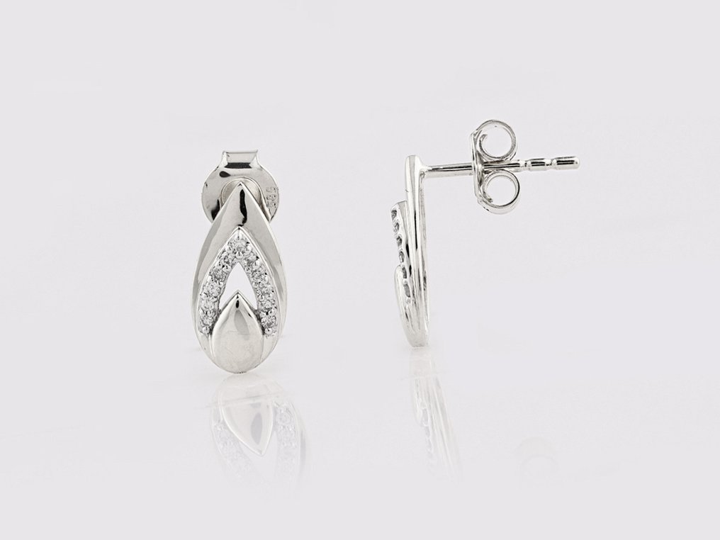 χωρίς τιμή ασφαλείας - Σκουλαρίκια - 14 καράτια Λευκός χρυσός -  0.10ct. tw. Διαμάντι (Φυσικό)  #1.0