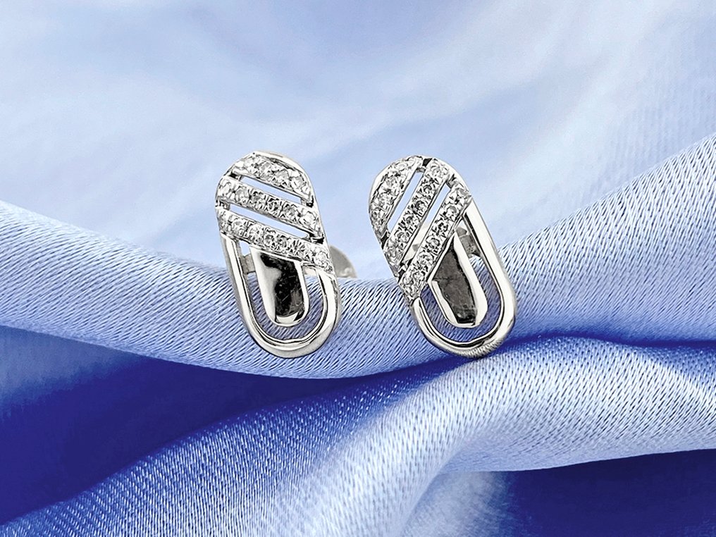 χωρίς τιμή ασφαλείας - Σκουλαρίκια - 14 καράτια Λευκός χρυσός -  0.07ct. tw. Διαμάντι (Φυσικό)  #4.3